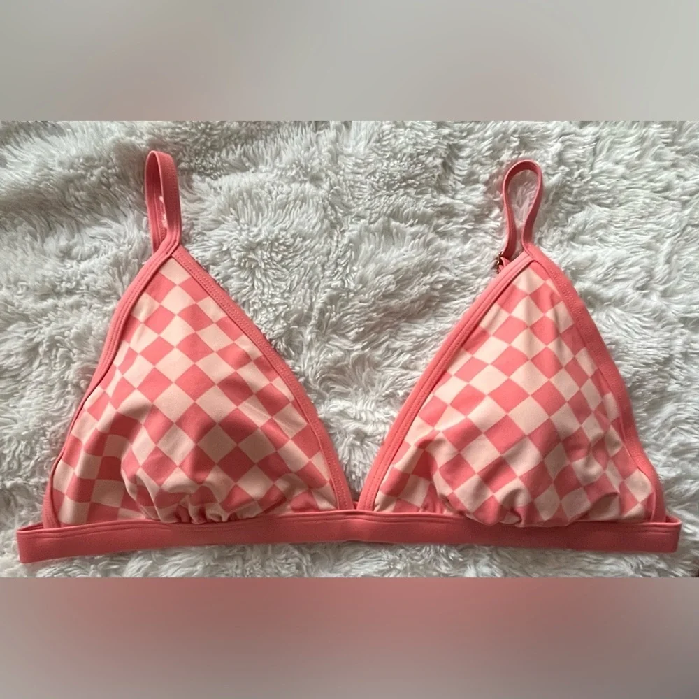 Kona Sol Pink/Peach Gingham Bikini Top Women’s XL - Picture 1 of 3